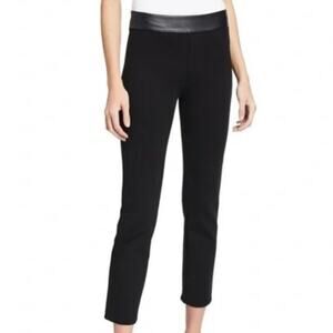 PAIGE Ponte Slim Straight Pants with Faux Leather Waistband